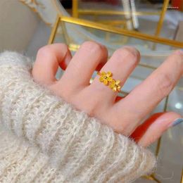 Cluster Rings Elegant Gold Colour Open Flower Blossom For Women Bride Birthday Wedding Engagement Valentine's Day Fine Jewellery Gifts