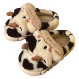 Slippers Cute Catroon Cow Slippers Fulffy Fur Indoor Home Frog Slippers Thick Soled Non Slip Winter Warm Cloud Slippers Comfy Shoes