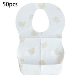 50-Pack Disposable Bibs for Babies Cartoon Bear Print Drooling Bibs with Pocket Baby High-absorbent Saliva Towel 240315