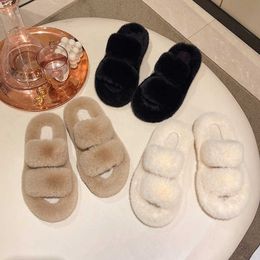 HBP Non-Brand Wholesale Fuzzy Slippers Hotel For Women Fur Slides White Winter Shoes