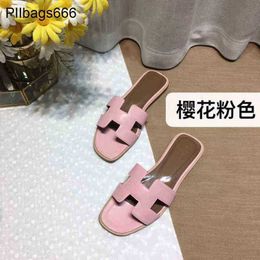 Orans Slippers Womens Sandals Summer Sheep Pattern Sheepskin New Versatile Colour Matching Leather One Line Tour Have Logo