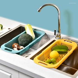 Kitchen Storage Retractable Drain Rack For Vegetables And Dishes Plastic Dish With Philtre Basket Easy To Clean Store
