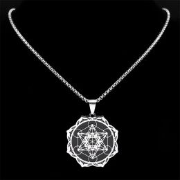 Sacred Geometry Metatron Cube Angel Seal Archangel Necklace for Women Men 14k Gold Flower of Life Lotus Jewellery