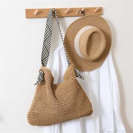 Shoulder Bags Navy Straw Woven Designer Handbags Tote Bag Manual One Shoulder Womens Versatile Holiday Beach Bag 240311