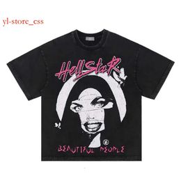 Mens T Shirts Hellstar Shirt Crack Portrait Print Graphic T Shirt Vintage Wash Design Tshirt 2024 Men Streetwear Distressed T Shirt 8024