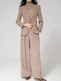 Women's Two Piece Pants Spring Women Vintage Casual Blazer And Pieces Set Elegant Chic Suit Coat Straight Pantsuits Female Business Outfits