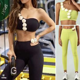 Women's Tracksuits 1/2PCS Flower Women Shoulder Sport Bra Sets Gym High Waist Squat Proof Legging Workout Pant Fitness Active Wear 24318