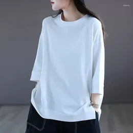 Women's T Shirts 2024 Style Clothing Cotton T-Shirt Fashion Short-Sleeved 5-Point Sleeve Casual Loose O-Neck Female Top Tees