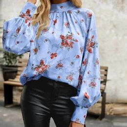 Women's Blouses Elegant Lantern Sleeve Floral Printed Shirts Women Loose Lace-up Bow Casual Blouse Woman Vintage Autumn Office Ladies Tops