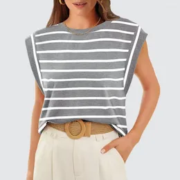 Women's Blouses Female T-shirt Striped Color Block Tank Top For Women Loose Fit Tee Shirt With O-neck Raglan Sleeves Summer Streetwear