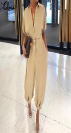 Romper Vintage Jumpsuits Celmia Female Short Sleeve Cargo Pants Button Casual Loose Harem Trouser Plus Size Overalls Y2001065817434