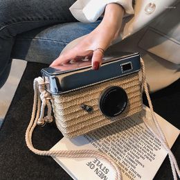 Bag Fashion Camera Shaped Small Messenger Rattan Woven Ins Shoulder Bags Portable Beach Vacation Straw Handbag Girl Women