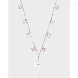 Chains Stackable S925 Sterling Silver Natural Shell Flowes Pendants Pink Zirconia Necklace Luxury Clavicle Chain Fine Jewelry