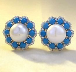 2024 Backs örhängen All Body 925 Silver Turquoise Inlaid Pearl Ear Studs Fashion and Elegant Clips