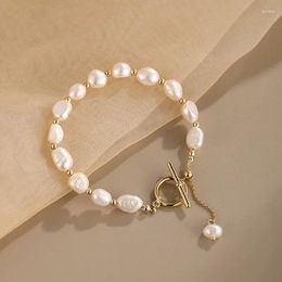 Link Bracelets EVACANDIS Handmade Simple Vintage Natural Pearl Bracelet For Women Adjustable Baroque Golden OT Clasp Fashion Gift