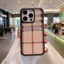 Chequered stripes Phone Case Luxury iPhone with Card Holder for iPhone 15 Pro Max Cases Apple i 14 13 12 11 X XR XS XsMax 8P 15 Plus Cell Phone Cases Leather Mobile Cover