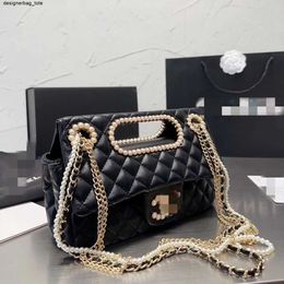 2024 Genuine Leather New Pearl Handheld Chain Bag Advanced Fashion One Shoulder Crossbody Fragrant Style
