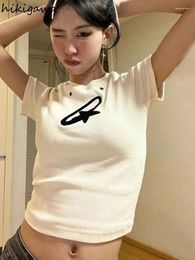 Women's T Shirts Fashion Korean Crop Tops Casual T-shirts For Women 2024 Ropa Mujer Embroidery Y2k Tshirts Short Sleeve O-neck Tunic Summer