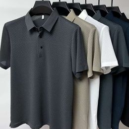 Ice Silk Top Summer Mesh Short T-shirt Collar Colour Smooth Material Polo Shirt Half Sleeve Men's Clothing Hot