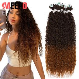 Weave Weave Meepo Water Wave Curly Hair Pieces Synthetic Hair Bundles Ombre Brown 32Inch80cm Soft Super Long Hair For Girls