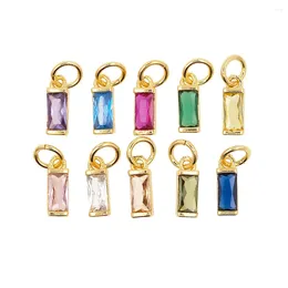 Pendant Necklaces Fashion Colourful CZ Zircon Rectangle Charms For Women Fine Bracelet Necklace Making Gold Plated DIY Jewellery Accessories