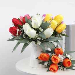 Decorative Flowers Real Touch Artificial Tulips Flower Bouquet Mother's Day Gift Arrangement Wedding Bride Fake Home Decor