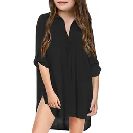 Little Girl's Kids Swimsuit Beach Cover Up For Girl Chiffon Shirt Bikini Girls Undershirts Tops Long Sleeve Softball