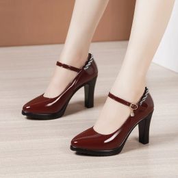 Pumps Lady Pumps Pointed Toe Office Lady Pumps Strap Platform High Heels Women Shoes Four Season Patent Leather Shoes