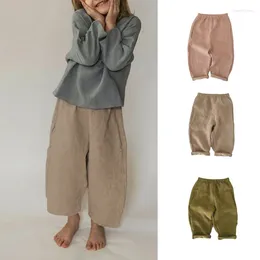 Trousers Girls Pants Kids Clothes Summer Children Thin Cotton Linen Solid Color Casual Loose Cute Kindergarten