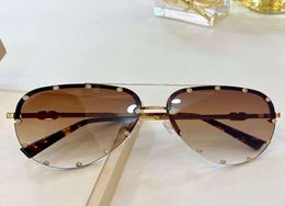 Rimless Pilot Sunglasses with Studs Gold Brown Shaded occhiali da sole Women Sunglasses Shades New with Box3106201