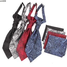 Designer Tie Fashionable Mens Jacquard Suit Vest Evening Dress Hong Kong Knot Pocket Towel Two Piece Set K4oc