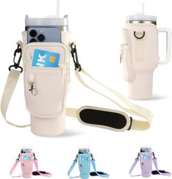 Water Bottle Carrier Bag with Phone Pocket for 40/30 oz Tumbler Neoprene Water Bottle Holder Pouch for Cup Accessories