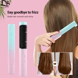 Irons 2 in 1 Hot Combs Antiscalding Hair Straightener Brush Ceramic Hair Curler 3 Modes Heated Electric Smart Brush Hair Straightener