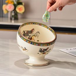 Bowls Ceramic Tall Bowl Living Room Household Tea Table Desktop Multifunction Small Storage Dustbin Liddless Mini Luxury Peel