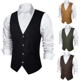 Vests Casual Men's Vest Slim Fit Western Cowboy Sleeveless Jacket VNeck Motor Cycling Prom Faux Suede Waistcoat Social Men Clothing