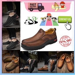 Hiking Shoes Casual Platform Designer Leather shoes for men genuine leather oversized loafers for 1men casual Anti slip leather Training sneakers big size GAI