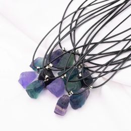 Natural Irregular Raw Ore Fluorite Crystal Pendant Necklace Energy Stone Healing Amethysts Meditation Yoga Gift Wholesale