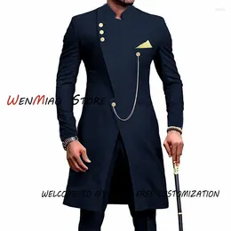 Men's Suits Style Suit 2-piece Navy Blue Groom Wedding Tuxedo Blazer Single-breasted Long Jacket XS-5XL
