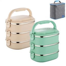 Big Capacity Food Lunch Box with Thermal Bag 2 3 Layer Stainless Steel Thermos Food Lunch Container Leakproof Bento Box Lunchbox 240304