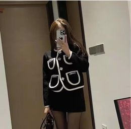 Women's France style casual knitted cardigans contrast Sweaters with buttons black Colour temperament girls slim fit warm soft jumper sweater jackets coats
