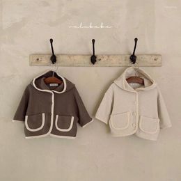 Jackets Double Pockets Kids Hoodies Coat Boys Autumn Winter Jacket Soft Warm Baby Long Sleeve Tops Korean Style 2024 Toddlers Clothes