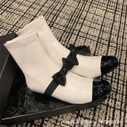 56% OFF Sports shoes 2024 High version C familys new autumn and winter Xiaoxiang style color matching bow tie thick high heel zipper