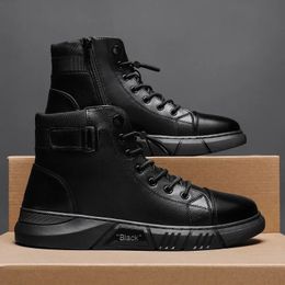 Mens Motorcycle Boots Comfortable Platform Boots Men's Outdoor High Top Leather Boots Fashion Comfortable Waterproof Men Shoes 240318