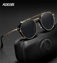 KDEAM Retro Steampunk Round Clip On Sunglasses Men Women Double Layer Removable Lens Baroque Carved Legs Glasses UV400 With Box 223166976