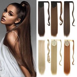 Synthetic Wigs 32inches Synthetic Ponytail Hair Clip in Fake Wig Hairpiece Blonde Wrap Around Pigtail Long Smooth Overhead Pony Tail 240328 240327