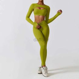 Women's Tracksuits Sportswear Set Workout Clothes Athletic Wear Sports Gym Legging Seamless Fitness Bra Crop Top Long Sleeve Suit 24318