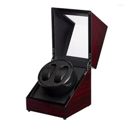 Watch Boxes Wooden Lacquer Piano Glossy Black Carbon Fiber Double Winder Box Quiet Motor Storage Display Case Automatic D