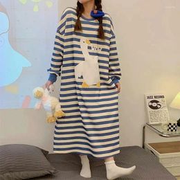 Women's Sleepwear Plus Size 5XL 150KG Spring Nightdress Women Long Sleeve O Neck Nightgown Cartoon Printed Homewear Lady Sleepdress