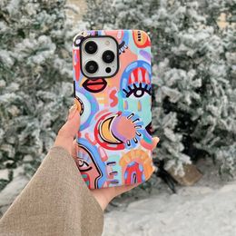 Cell Phone Cases Random oil painting Inclusive Phone Case Film Protective Shell For iPhone 15 14 13 12 11 Pro Max Plus Mini J240318