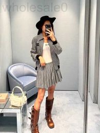 Two Piece Dress designer MI23 Autumn/Winter New Classic Bird Checker Flip Collar Zipper Jacket+Multi pleated Skirt Versatile Set MXP4